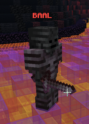 Baal — a Wither Skeleton boss with netherite armor standing in the Netherite Mine